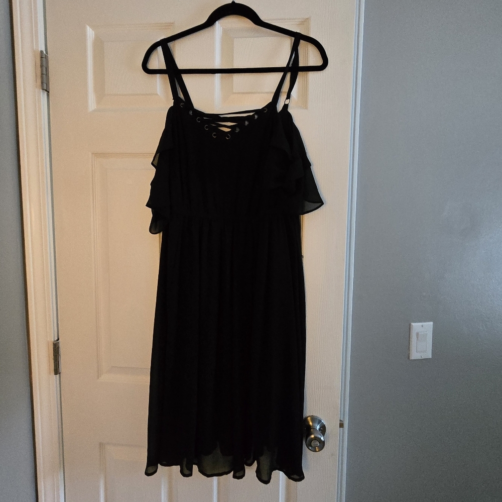 Black Lattice Chiffon Mini Dress